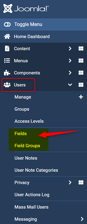 joomla 4 custom fields in users