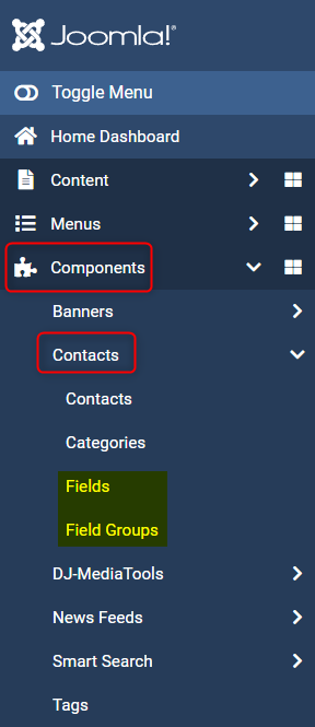 joomla 4 custom fields in contacts