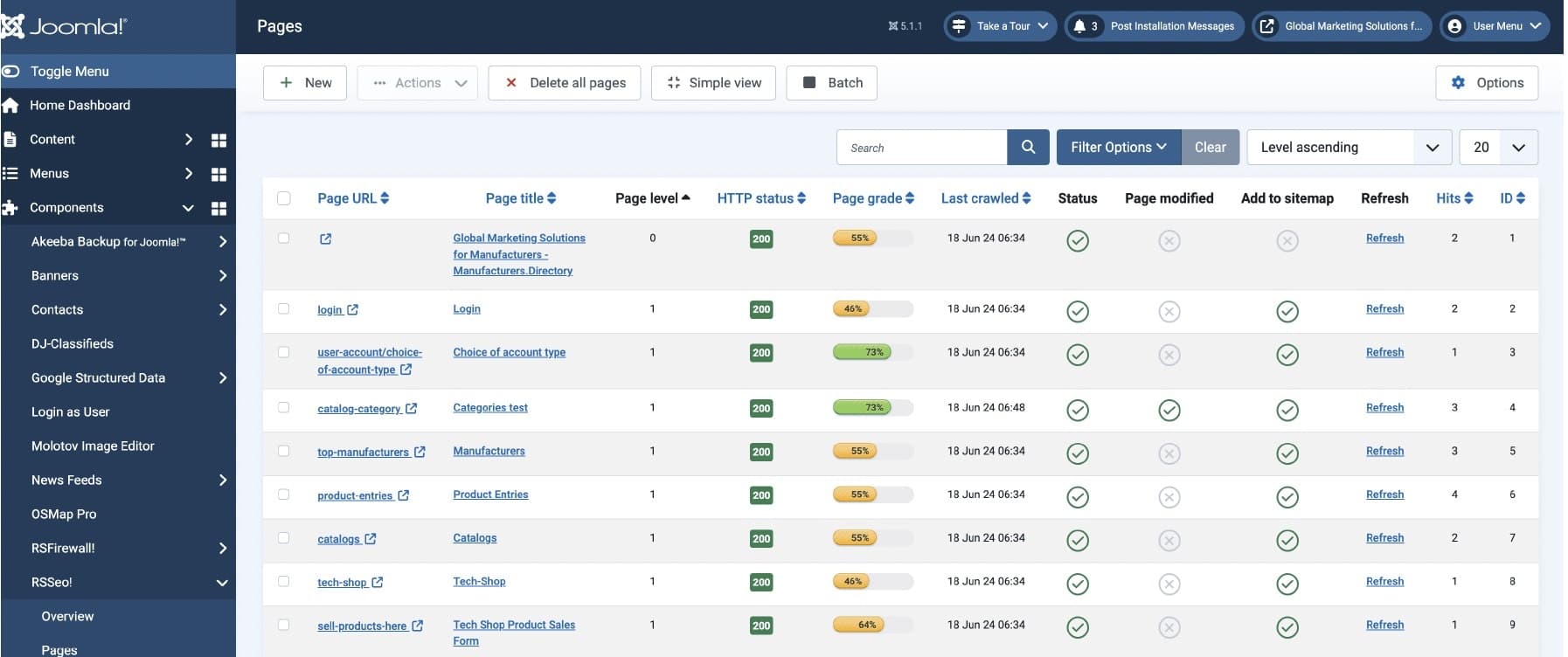 RSSEO component pages view