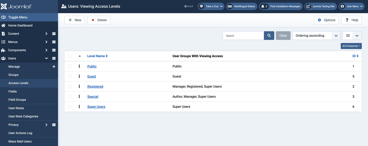 Joomla - Adding an access level