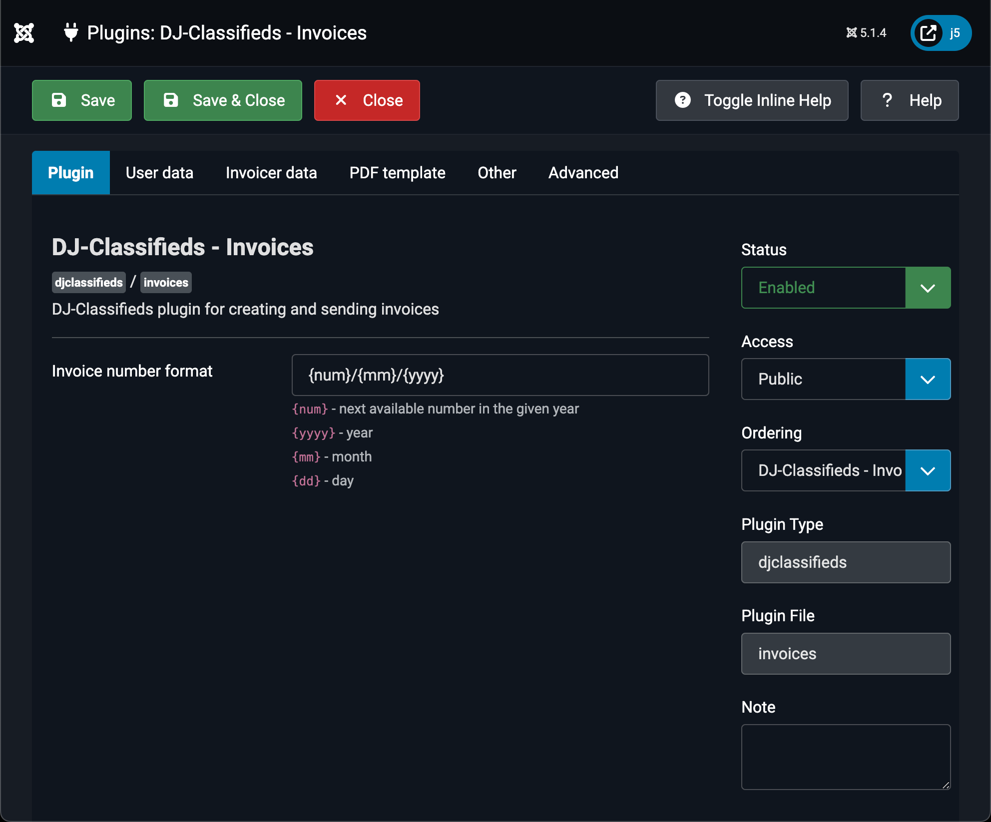 DJ-Classifieds invoices number format settings