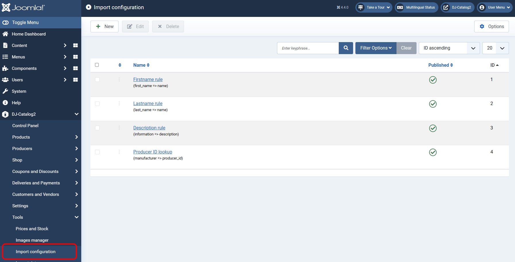 DJ-Catalog2 Knowledge Base: Import Configuration