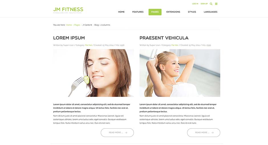 free joomla 3 template for fitness business blog view