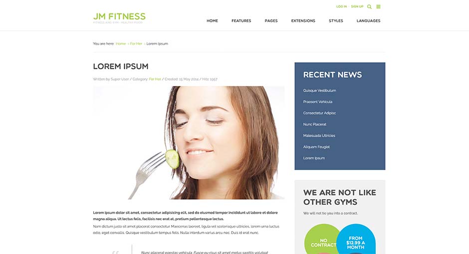 free joomla 3 template for fitness business single article view