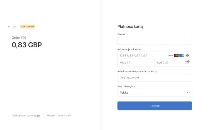 Płatność kartą kredytową przez stripe