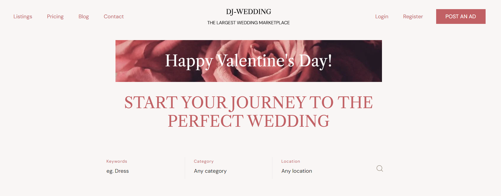valentines day inspired template based on yootheme pro and dj-wedding joomla template hero image example