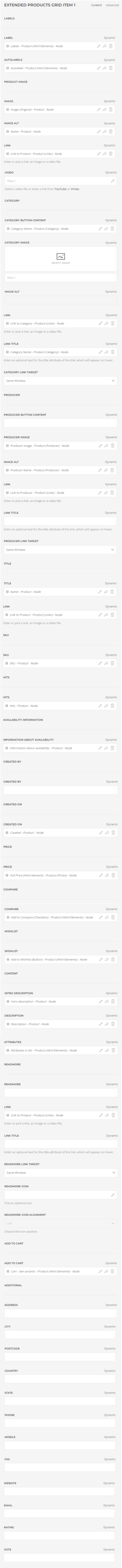 dj-catalog integrator yootheme extended products grid content settings