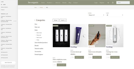 dj-beorganic szablon sklepu internetowego z kosmetykami dla Joomla oparty na yootheme pro widok szablonów kategorii