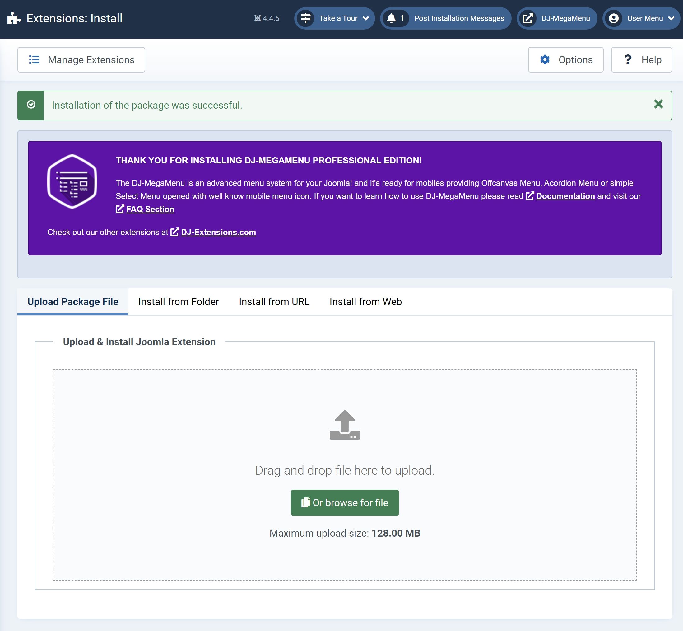 Installing DJ-MegaMenu extension for Joomla