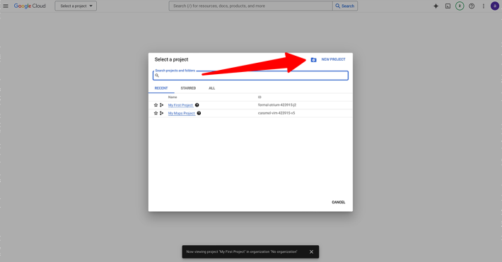 Google Cloud - new project screenshot