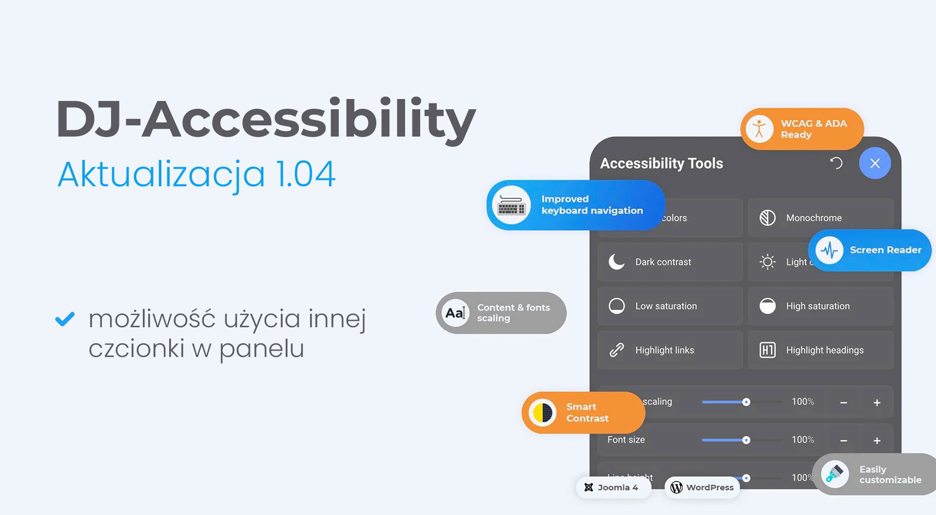 DJ-Accessibility z możliwością użycia czcionek lokalnych lub internetowych (Google Fonts)