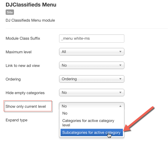 dj-classifieds menu categories module